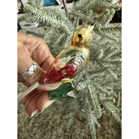 Vintage Glass Bird Clip On Christmas Ornament w/ Spun Glass Tail - Picture 3 of 3